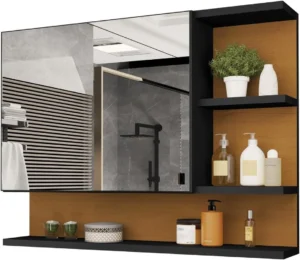 Armário de Banheiro Espelheira Cleópatra 60cm Preto/Flex